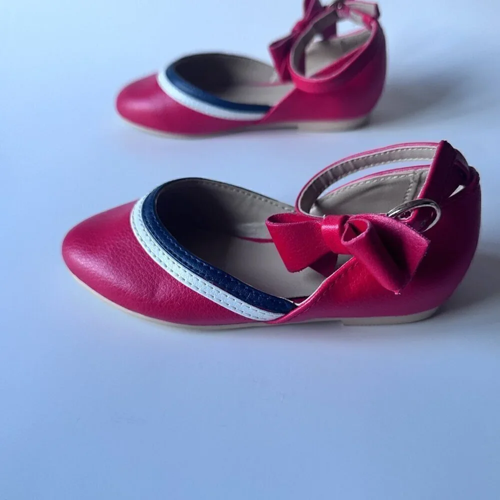 Janie and Jack Girl's Pieced Ballet Flat. Red, white, Navy Blue. Size - 7